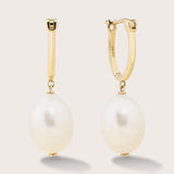 14K Gold Pearl Dangle Hoops