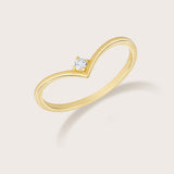 14K Gold Diamond Solitaire Chevron Ring