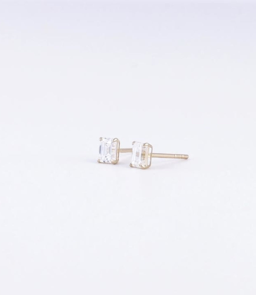 14K Gold 0.5 Carat Emerald Cut Diamond Studs