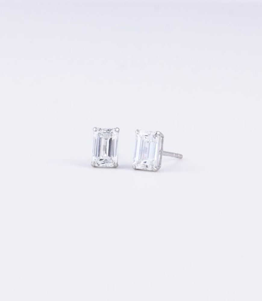 14K Gold 1 Carat Emerald Cut Diamond Studs