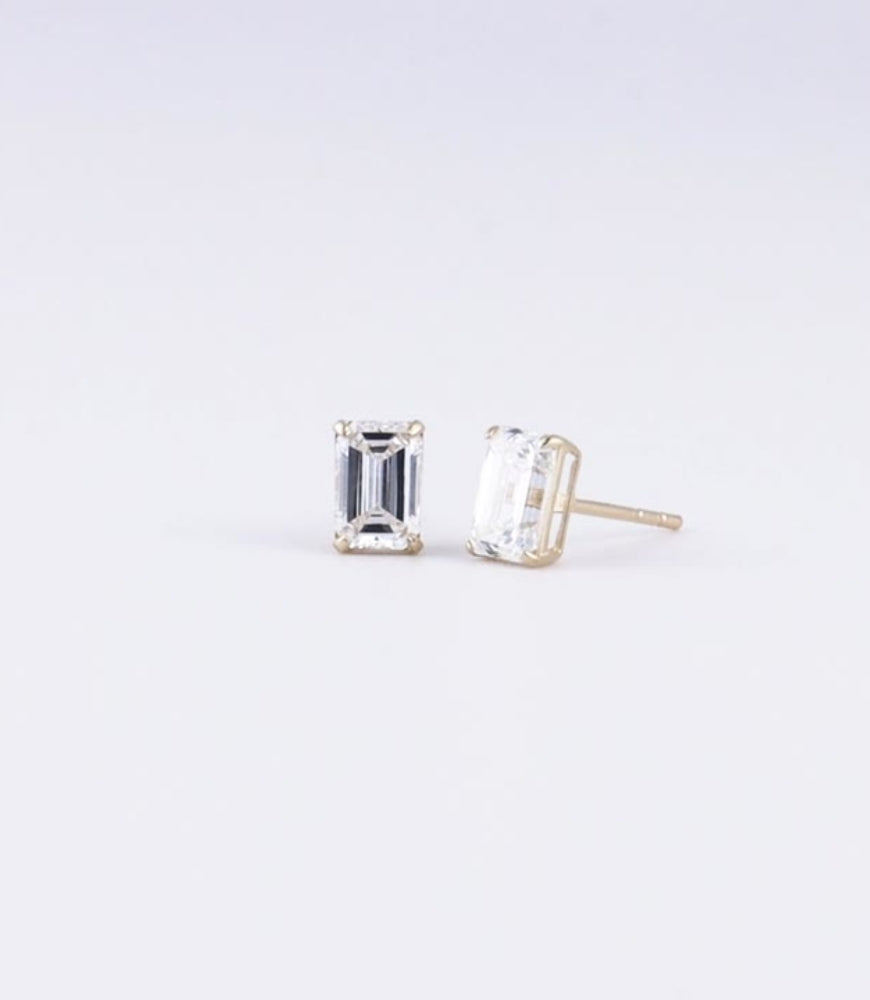 14K Gold 1 Carat Emerald Cut Diamond Studs