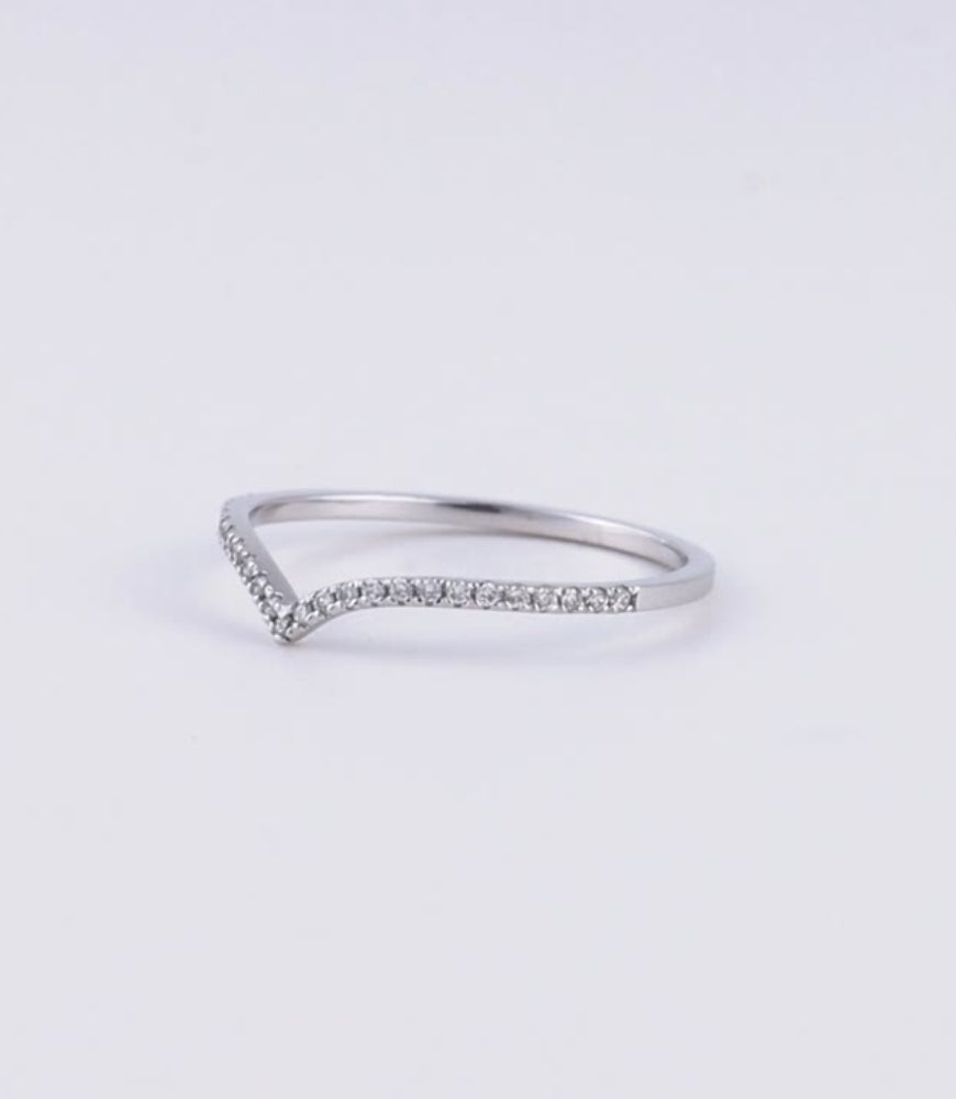 14k Pave Diamond Chevron Ring