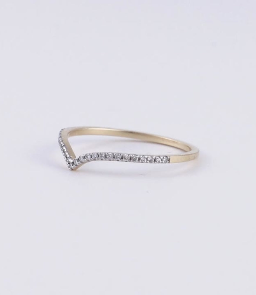 14k Pave Diamond Chevron Ring